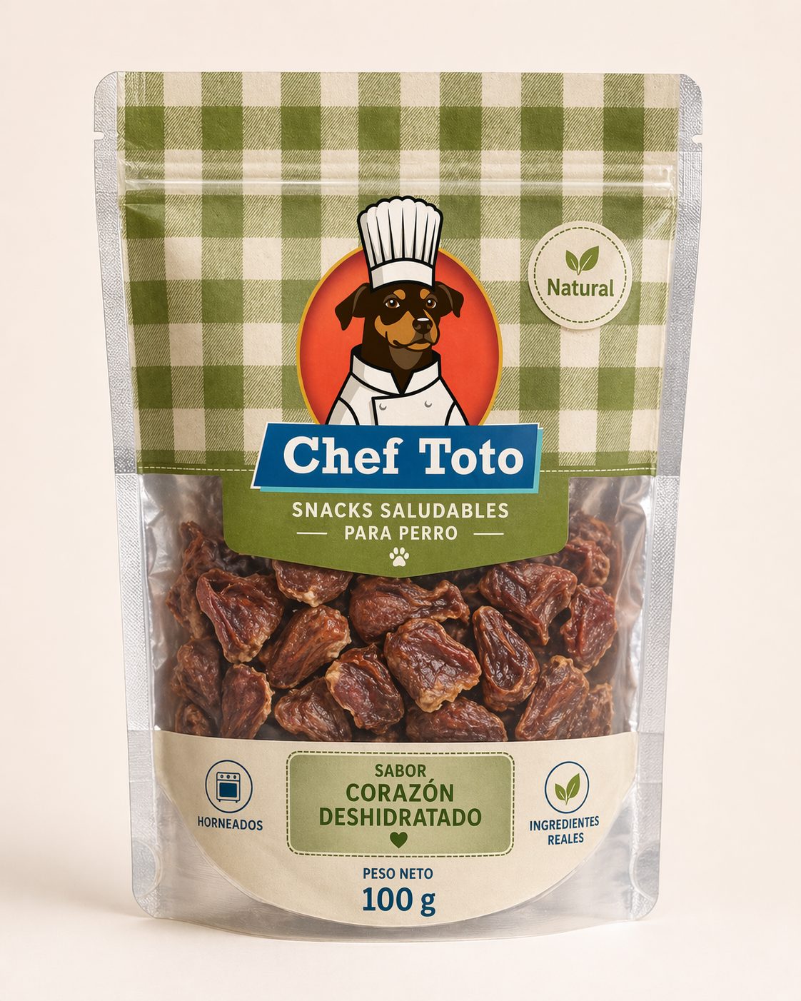 Corazoncitos de res — snack natural masticable para perros, 100g